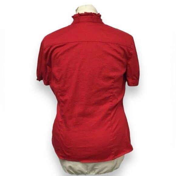 Bay Studio Career Women’s Ruffled Neckline Button Down Shirt, Red, Size XL - Picture 4 of 7